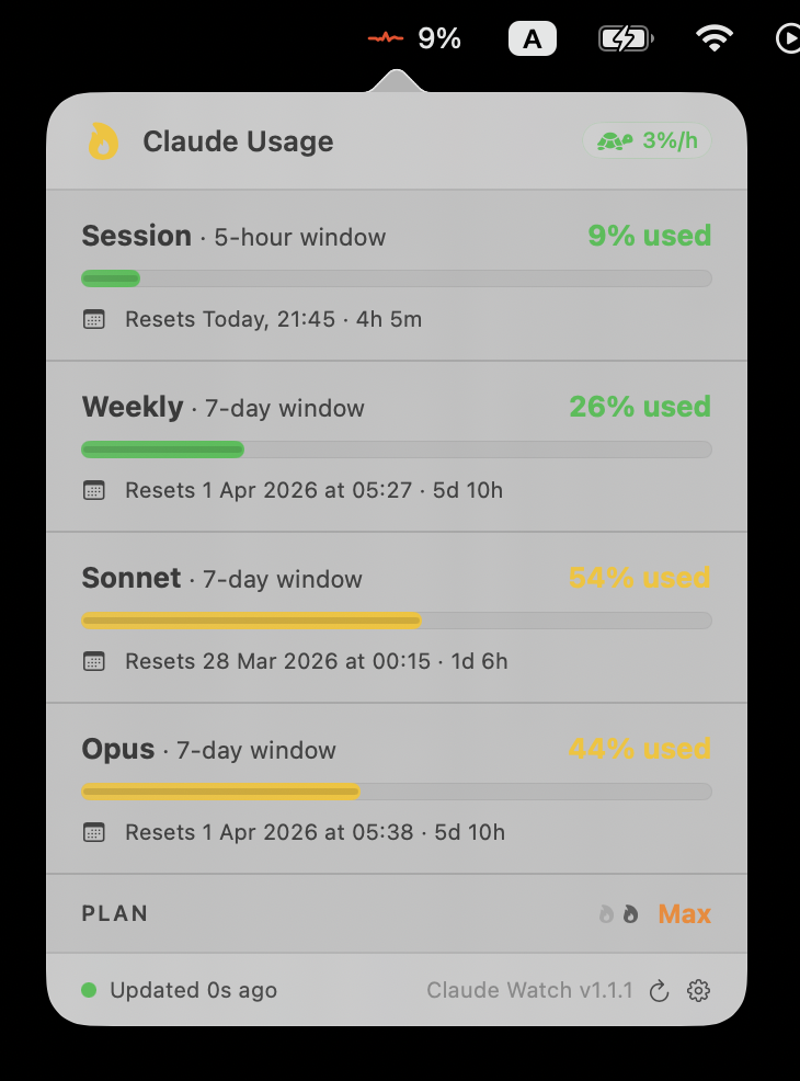 ClaudeWatch in light mode